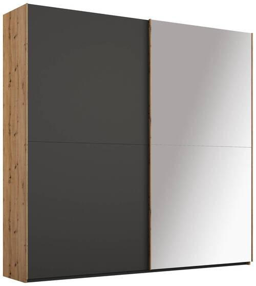 SCHWEBETÜRENSCHRANK 2-türig Graphitfarben, Eiche Artisan - Graphitfarben/Eiche Artisan, Trend, Glas/Holzwerkstoff (201/223/68cm) - Stylife