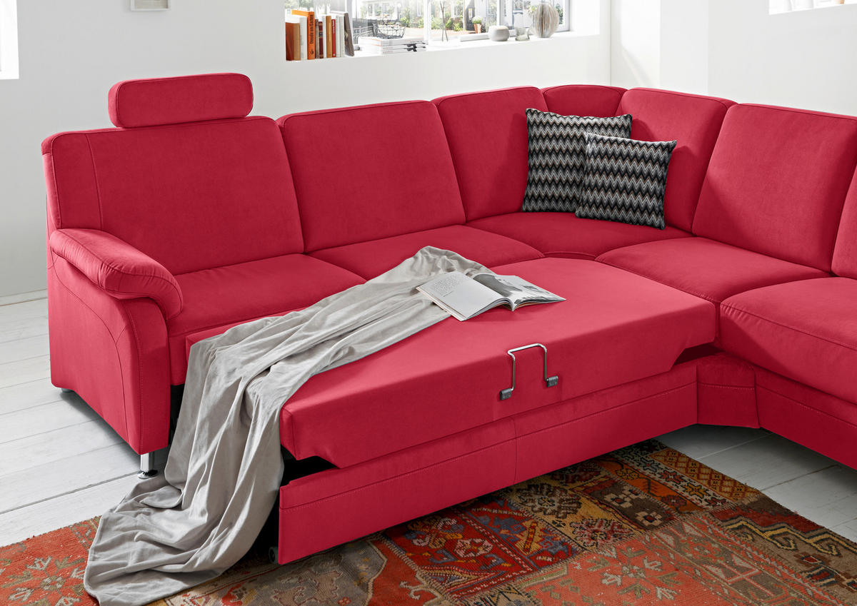 ECKSOFA in Flachgewebe Rot  - Rot/Alufarben, Konventionell, Textil/Metall (269/287cm) - Beldomo System
