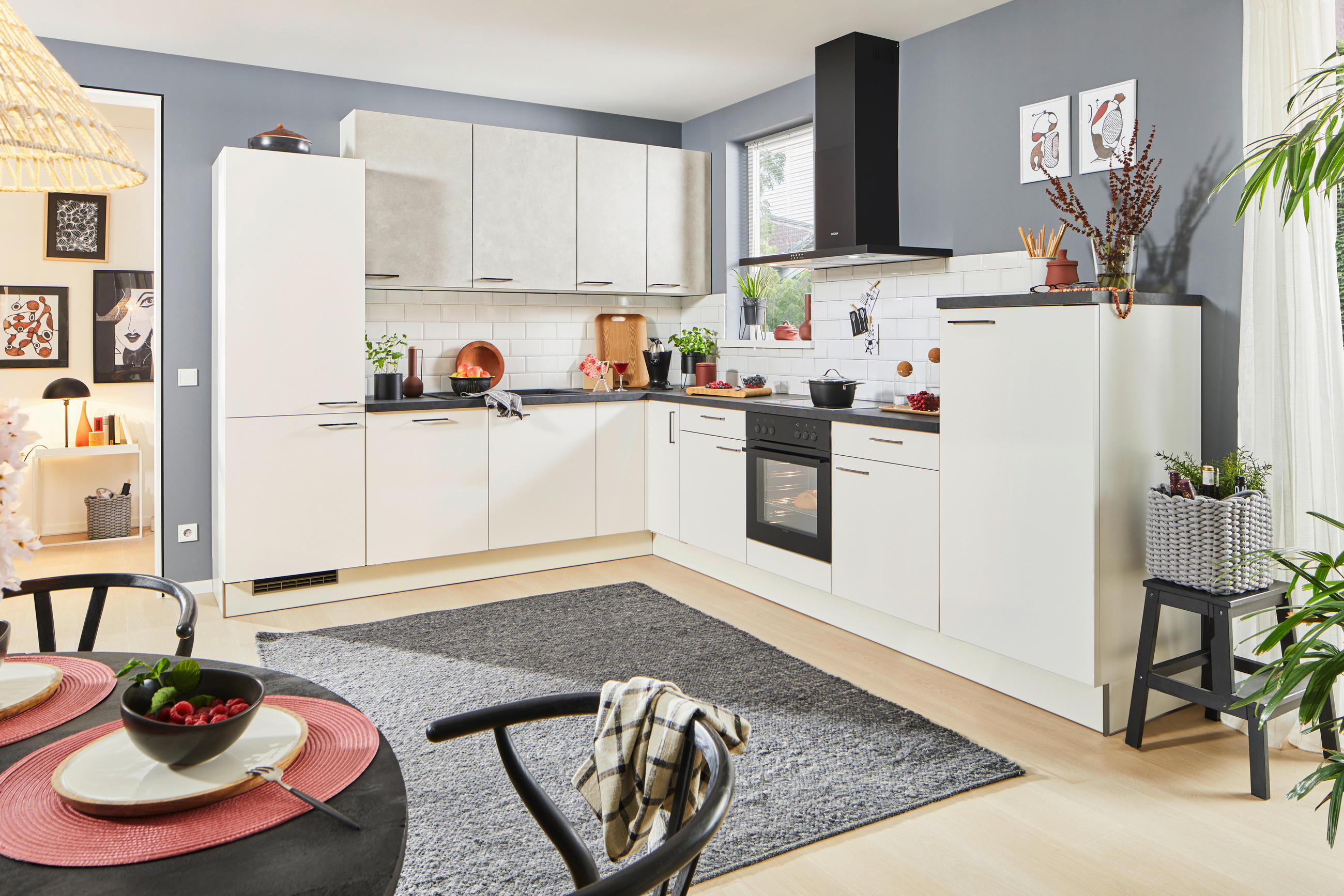 ECKKÜCHE 270/330 cm  in Weiß, Sandfarben  - Sandfarben/Schwarz, Design, Holzwerkstoff/Metall (270/330cm) - Xora