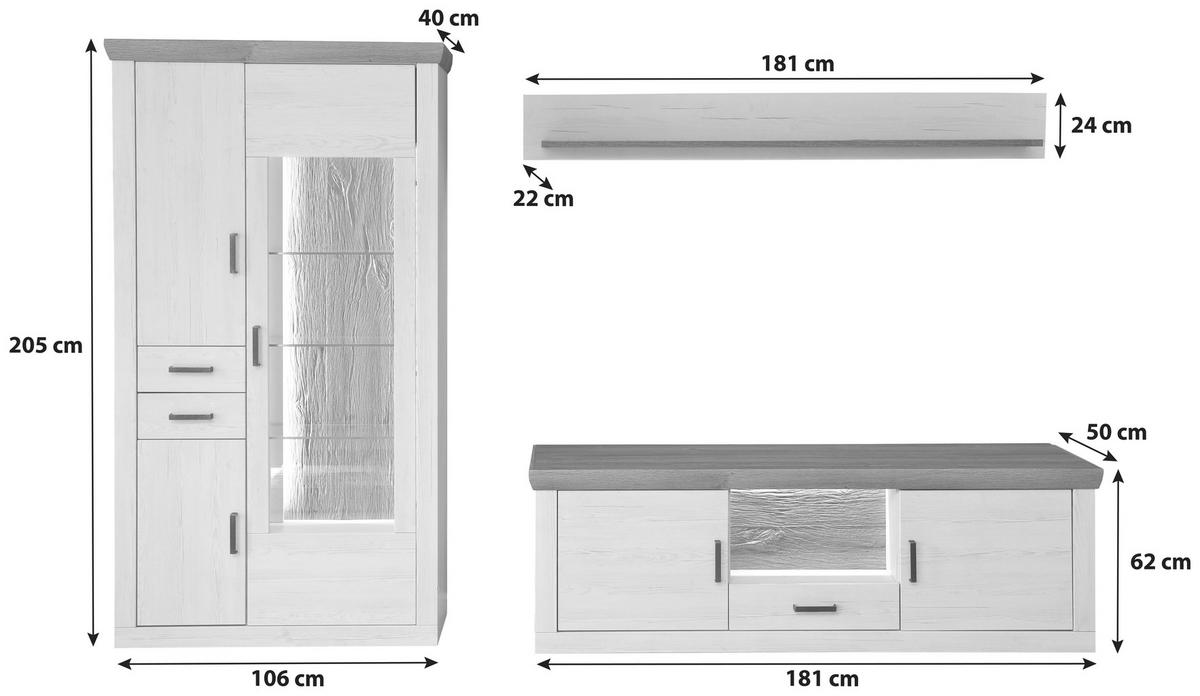 HYLLKOMBINATION  i ekfärgad, pinjefärg  297/205/50 cm  - grafitfärgad/svart, Design, metall/trämaterial (297/205/50cm) - MID.YOU