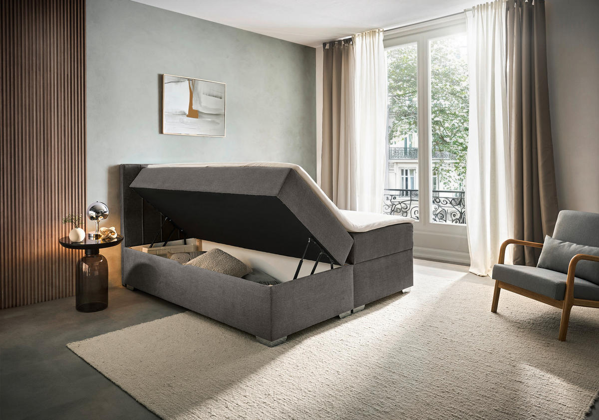 BOXBETT 200/200 cm  in Dunkelgrau  - Chromfarben/Dunkelgrau, Trend, Kunststoff/Textil (200/200cm) - Boxxx