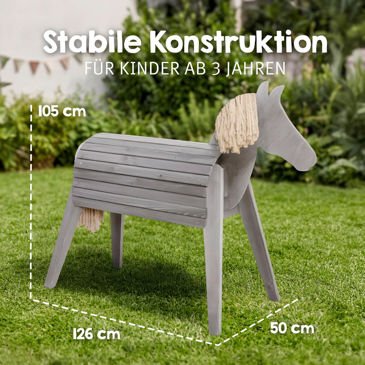 HOLZPFERD  - Grau, Basics, Holz (126/105/50cm) - Roba
