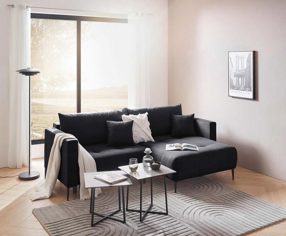 ECKSOFA in Velours Schwarz  - Schwarz, Konventionell, Textil/Metall (226/155cm) - Carryhome