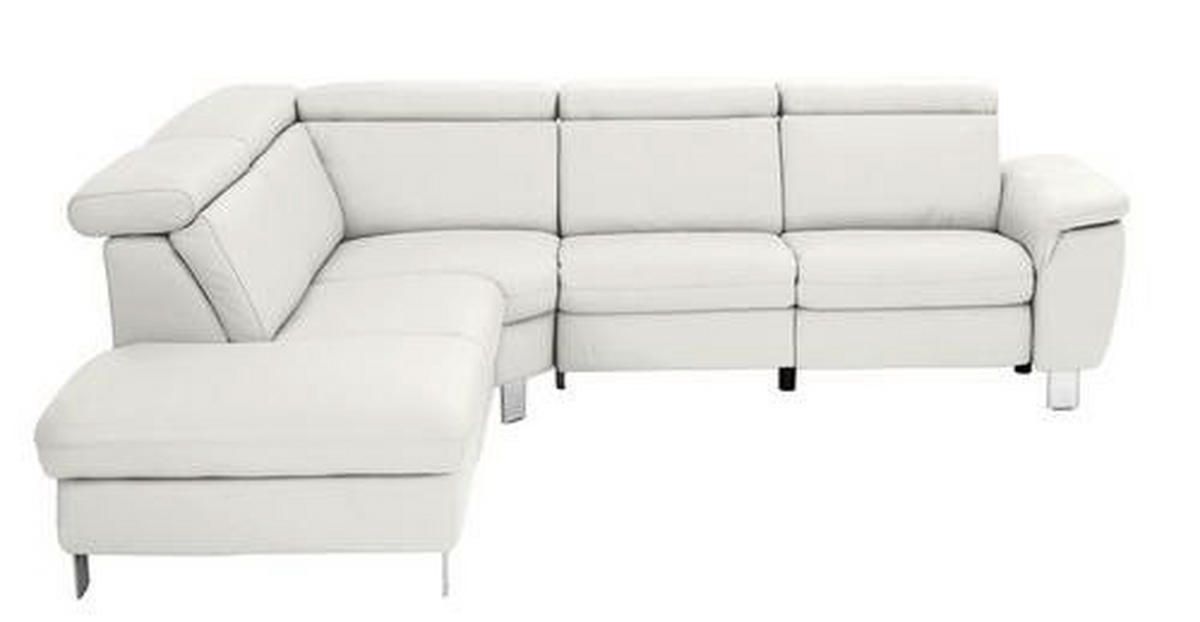 ECKSOFA in Echtleder Weiss  - Weiss/Alufarben, Design, Leder/Metall (239/271cm) - Cantus