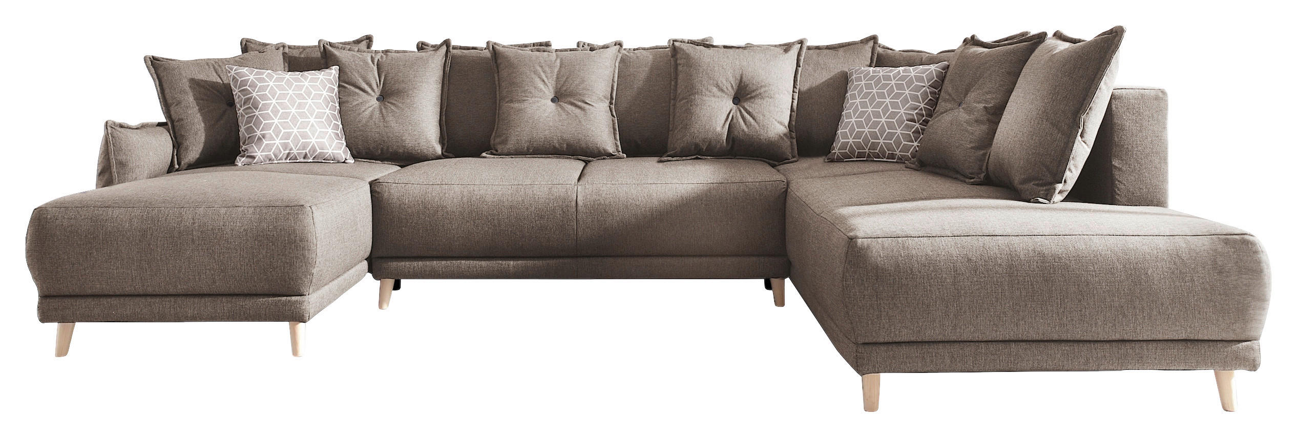 WOHNLANDSCHAFT Hellbraun Webstoff - Hellbraun/Kieferfarben, Basics, Holz/Textil (155/312/200cm) - MID.YOU