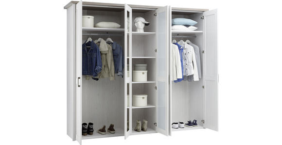DREHTÜRENSCHRANK 241/212/62 cm 5-türig - Trüffeleichefarben/Weiß, LIFESTYLE, Glas/Holzwerkstoff (241/212/62cm) - Carryhome