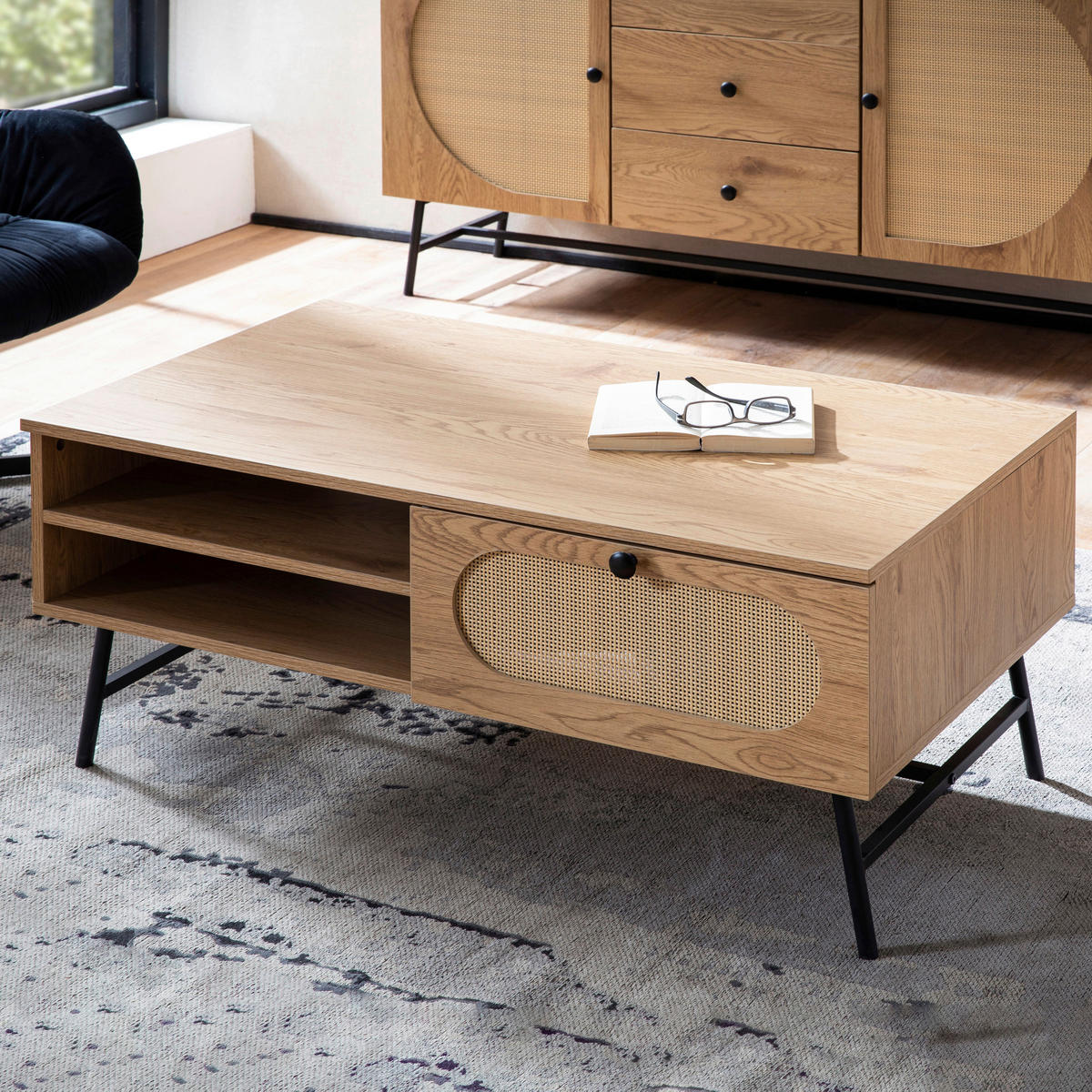 COUCHTISCH in Holzwerkstoff 100/60/45 cm  - Eichefarben/Schwarz, Design, Holzwerkstoff/Metall (100/60/45cm) - MID.YOU