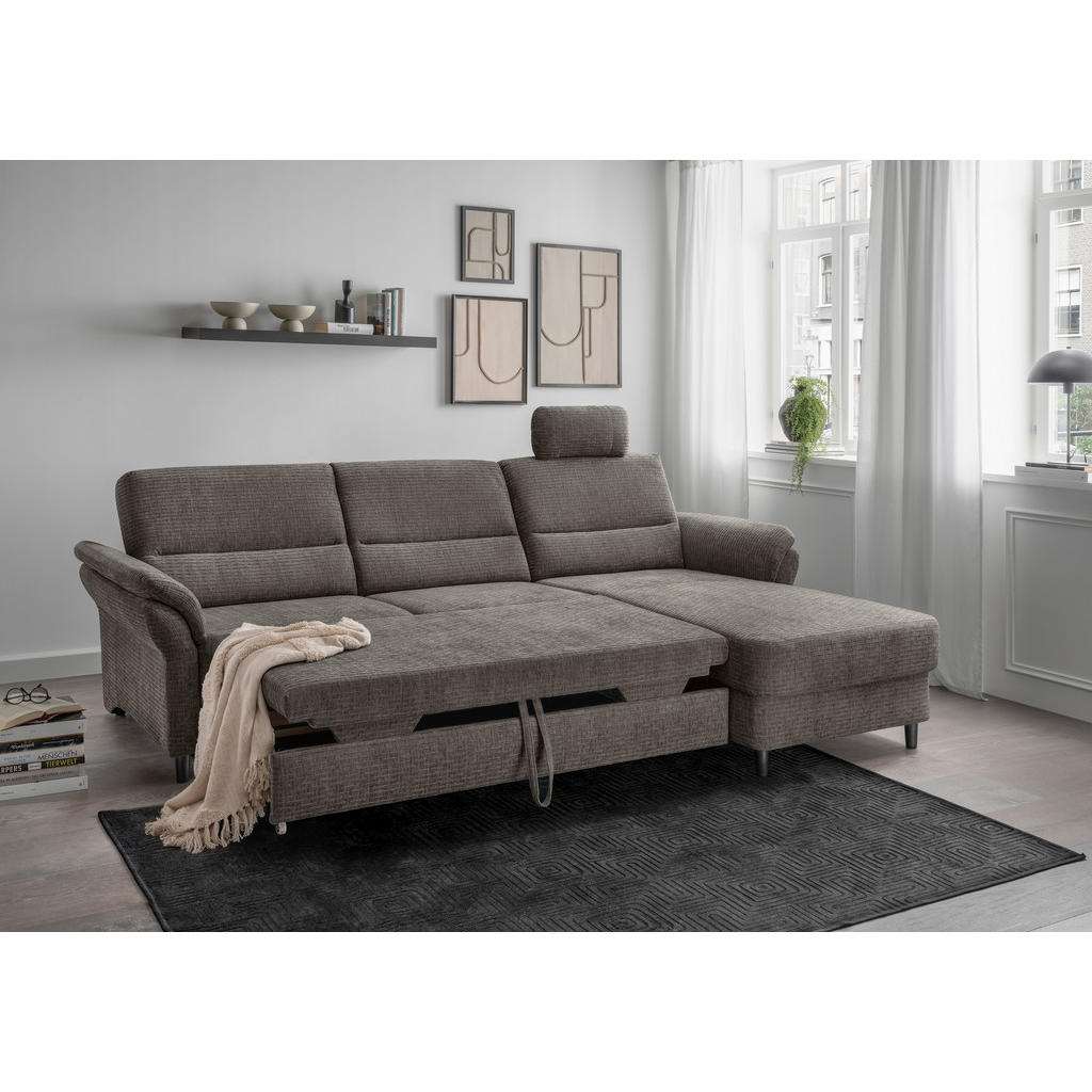 Thumbnail - Livetastic Ecksofa, Graubraun, Textil, Buche, 5-Sitzer, Ottomane rechts, L-Form, 279x176 cm, Made in EU, Schlafen auf Si...