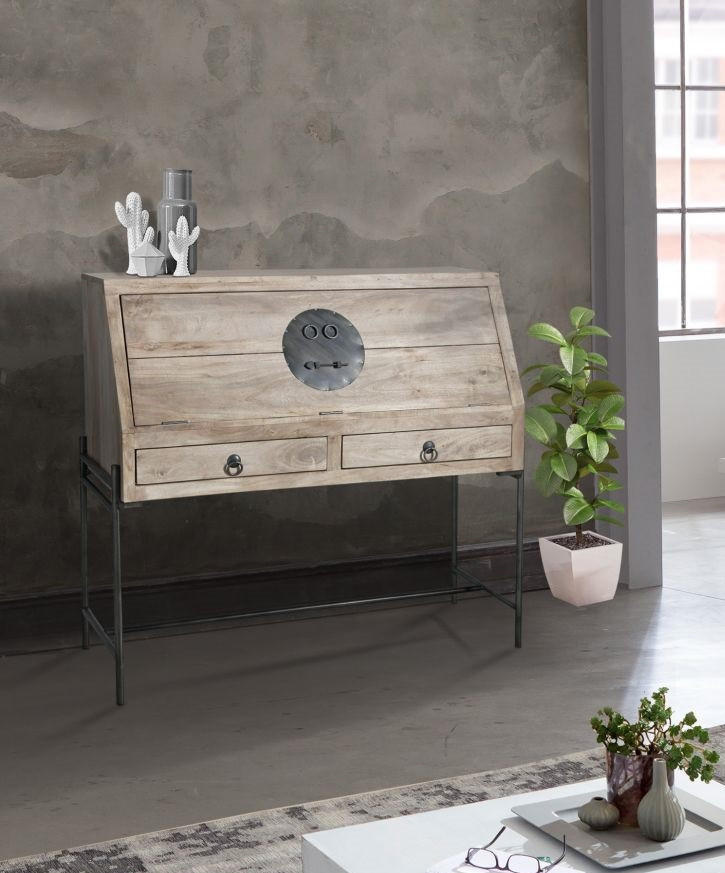 SEKRETÄR   - Anthrazit/Akaziefarben, MODERN, Holz/Metall (120/115/40cm) - Livetastic