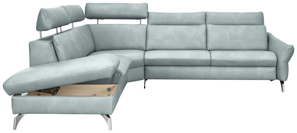 ECKSOFA in Echtleder Hellblau  242/296 cm  - Edelstahlfarben/Hellblau, KONVENTIONELL, Leder/Metall (242/296cm) - Himolla Komfortklass