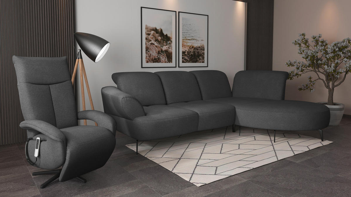 ECKSOFA DANCE E Dunkelgrau Mikrofaser  - Dunkelgrau/Schwarz, MODERN, Textil/Metall (313/208cm) - Sit & More