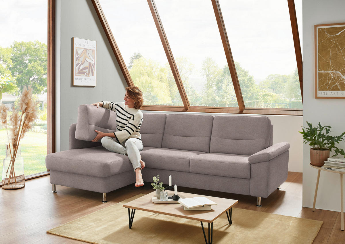 ECKSOFA Flachgewebe Altrosa  - Alufarben/Altrosa, Konventionell, Textil/Metall (160/244cm) - Beldomo Comfort