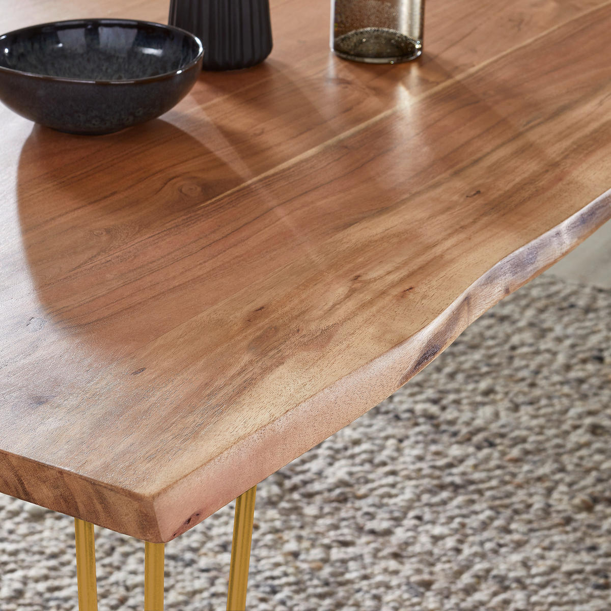ESSTISCH 160/90/76 cm Echtholz  Holz, Metall rechteckig Akaziefarben, Goldfarben  - Goldfarben/Akaziefarben, Design, Holz/Metall (160/90/76cm) - Landscape