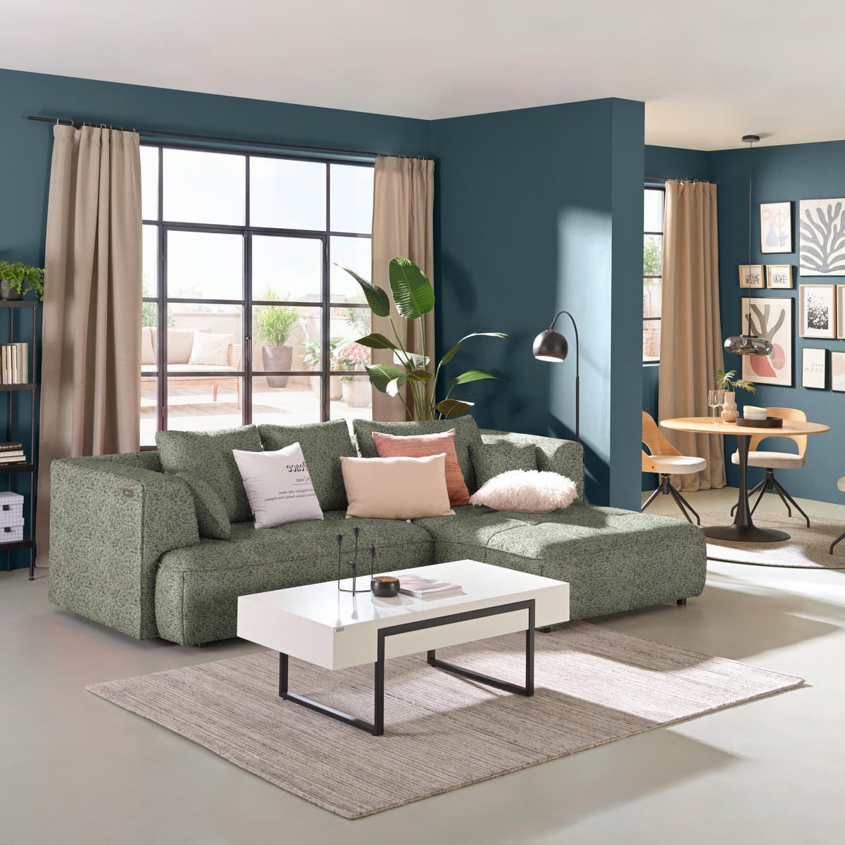 ECKSOFA Webstoff Khaki  - Khaki/Schwarz, Design, Kunststoff/Textil (288/188cm) - Welnova