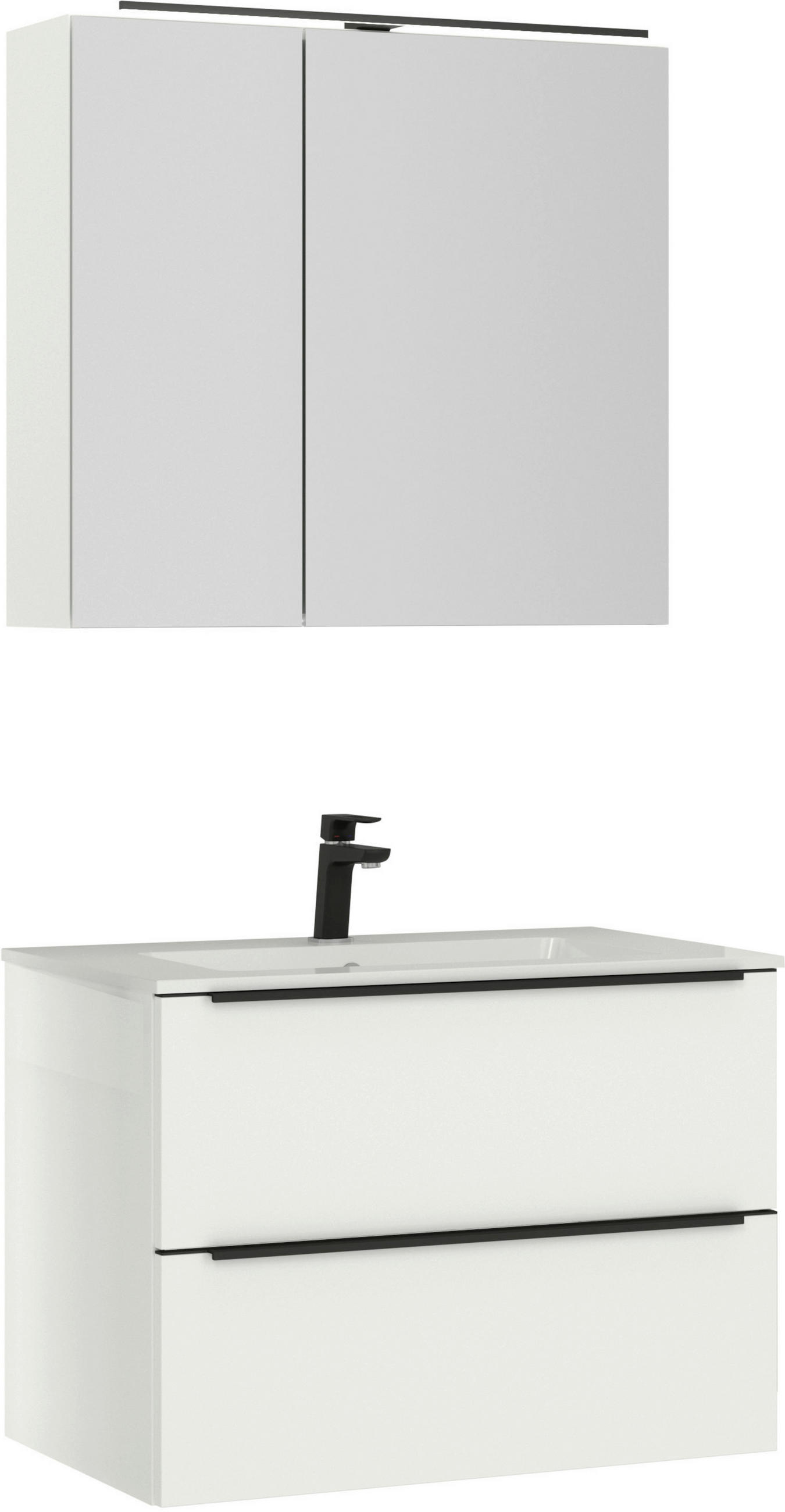 BADEZIMMER 3-teilig  in 81 cm  - Schwarz/Weiß, MODERN, Holzwerkstoff/Stein (81cm) - Nobilia
