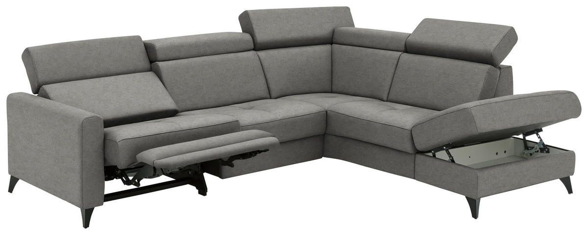 ECKSOFA Flachgewebe Grau  - Schwarz/Grau, Konventionell, Textil/Metall (276/214cm) - Beldomo System