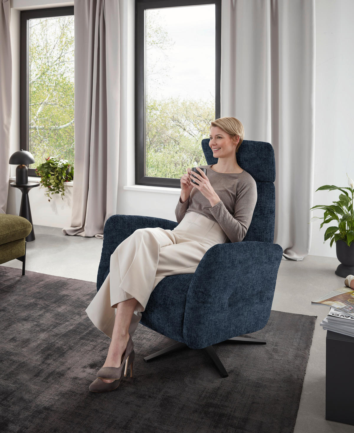 RELAXSESSEL in Textil Blau  - Blau/Schwarz, Design, Textil/Metall (78/113/90cm) - Dieter Knoll