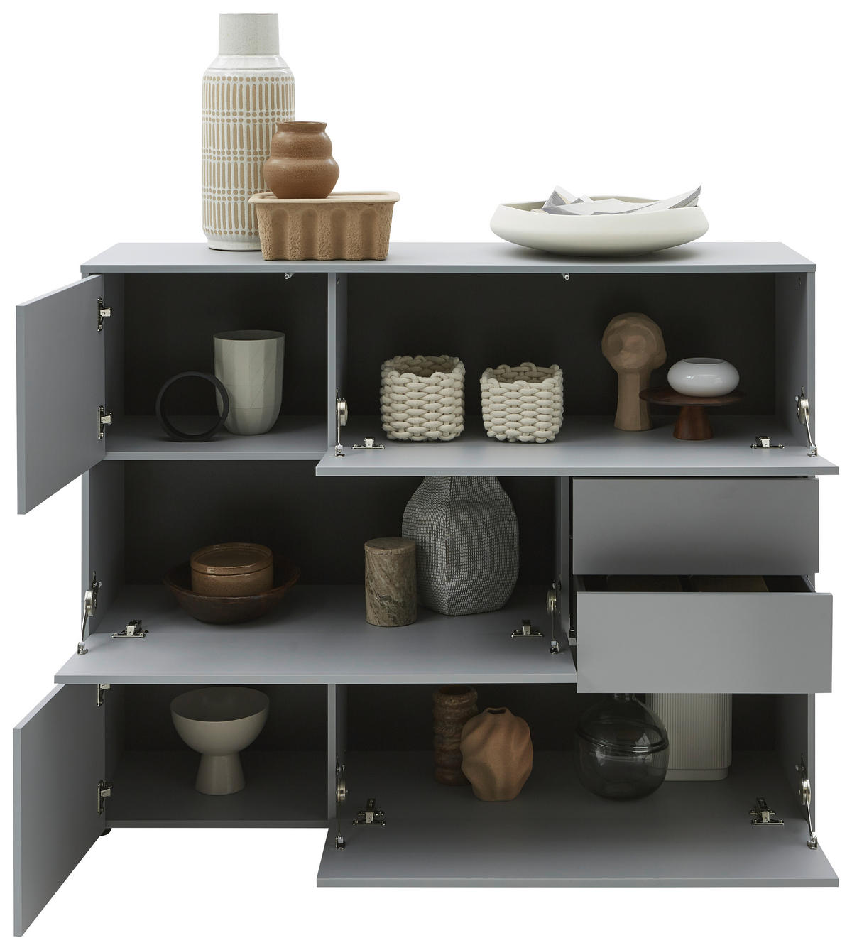 COMODĂ ÎNALTĂ 139/109/41 cm  - culoare lemn stejar/negru, Design, plastic/material pe bază de lemn (139/109/41cm) - Voleo