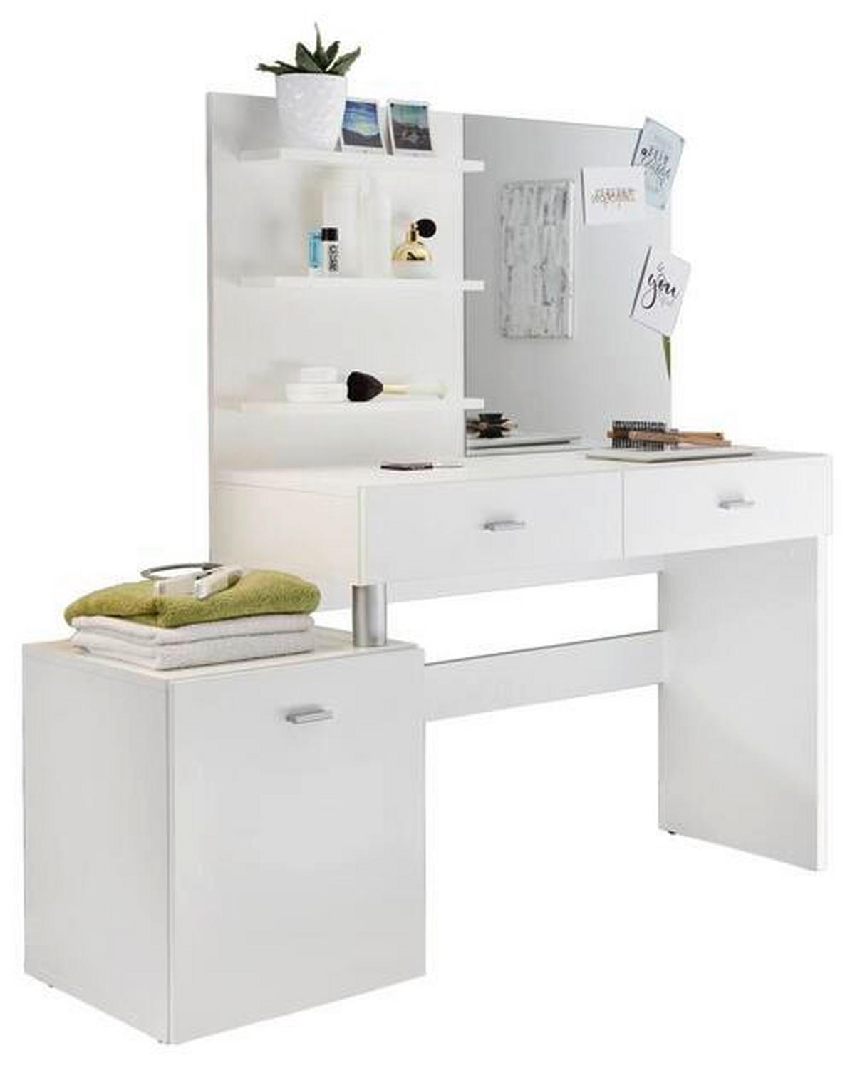 SCHMINKTISCH Weiß  - Silberfarben/Weiß, Design, Glas/Holzwerkstoff (132/145/43cm) - MID.YOU