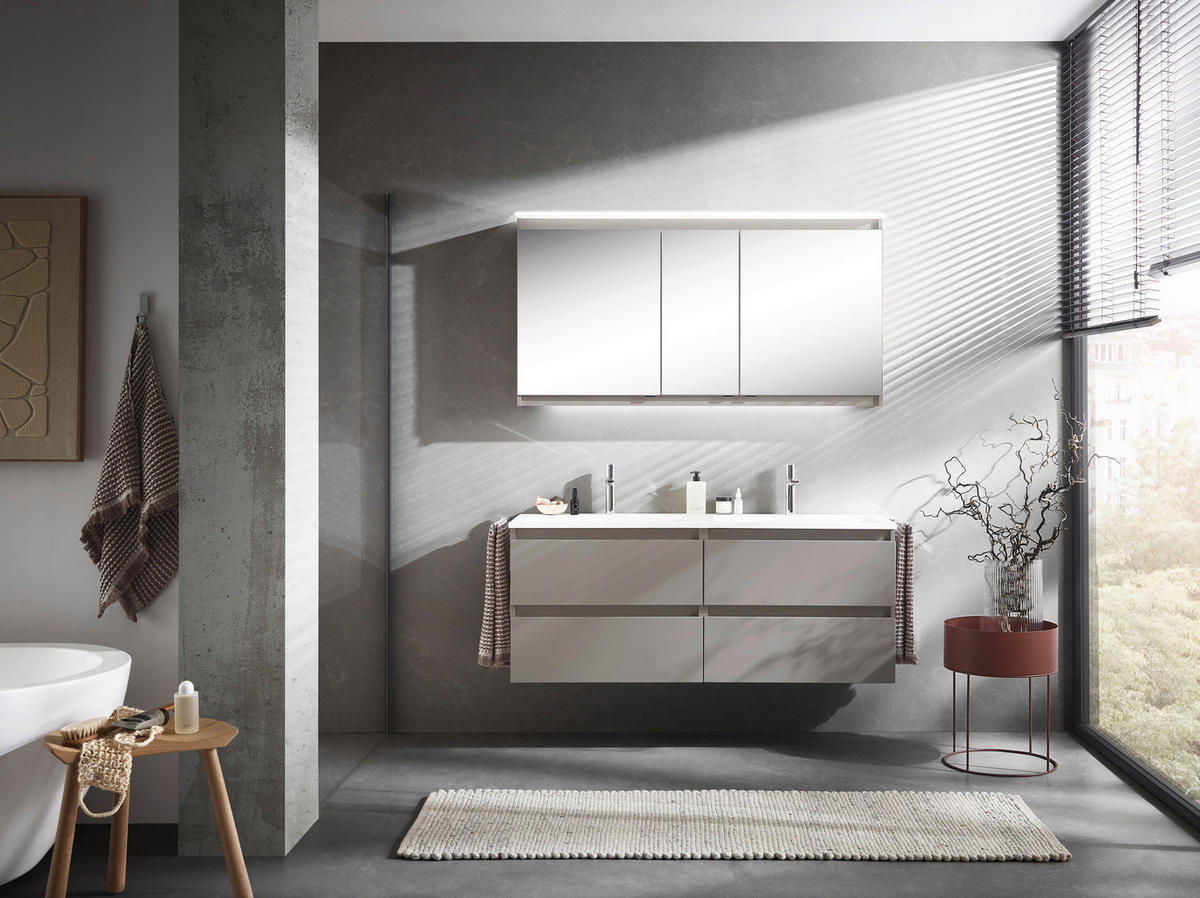 WASCHTISCHKOMBI 141,2 cm  - Weiß/Grau, KONVENTIONELL, Holzwerkstoff/Stein (141,2cm) - b-collection