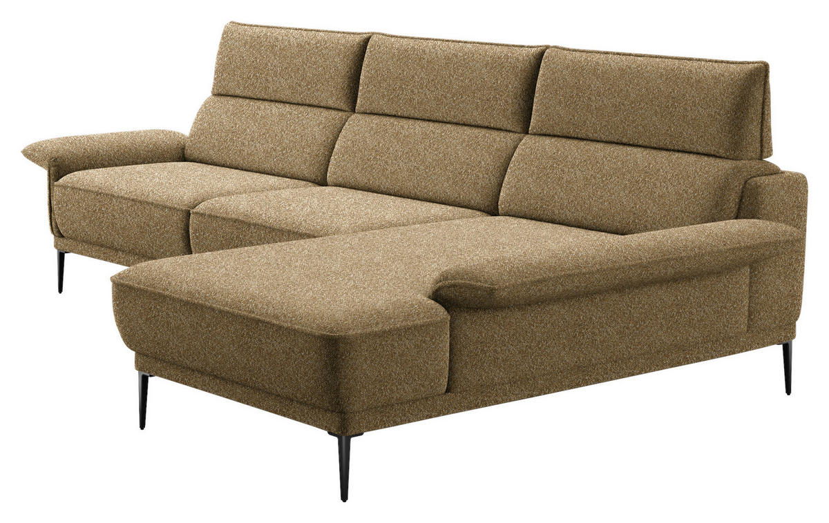 ECKSOFA in Bouclé Hellbraun  - Hellbraun/Schwarz, Design, Textil/Metall (330/186cm) - Johann Jakob