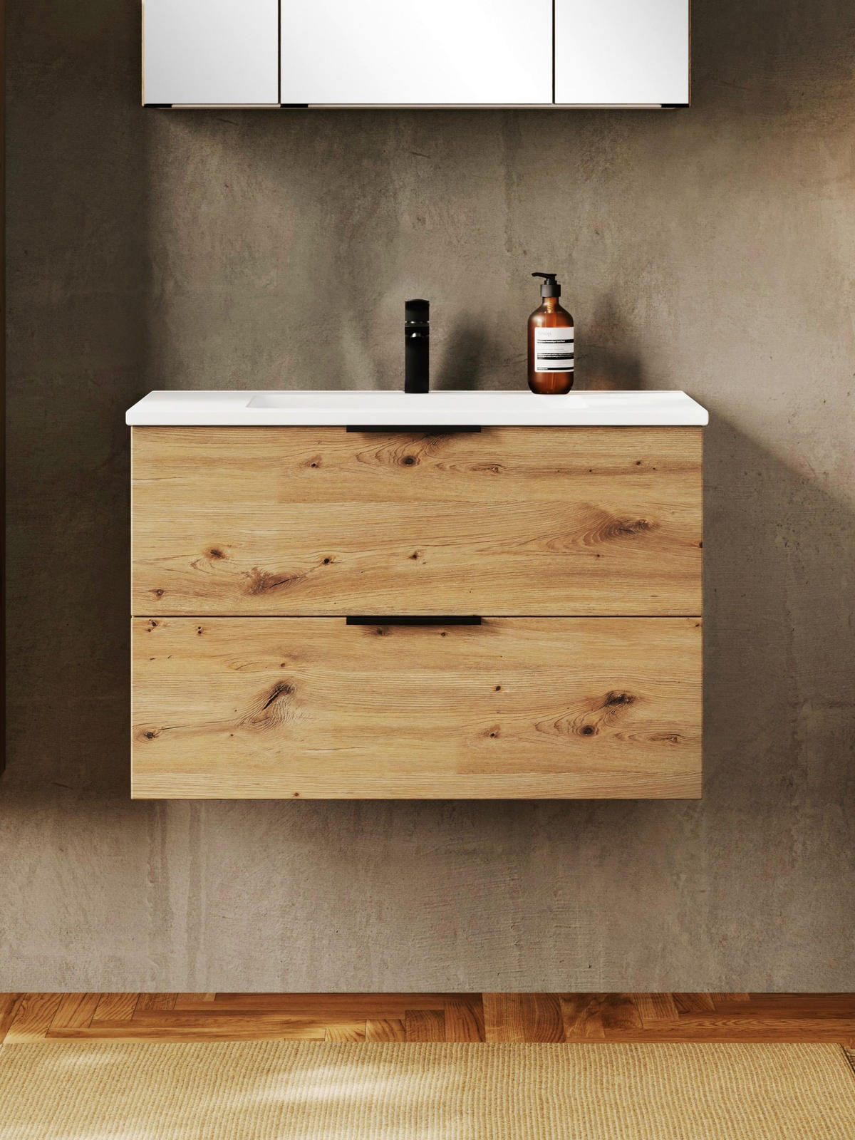 WASCHTISCHKOMBI  - Schwarz/Eiche Artisan, MODERN, Keramik/Holzwerkstoff (80/54/47cm) - Held