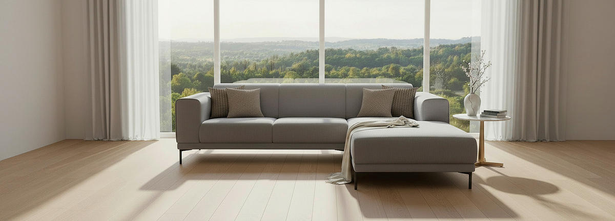 ECKSOFA ERNO Grau Cord  - Schwarz/Grau, Design, Textil/Metall (262/183cm) - MID.YOU