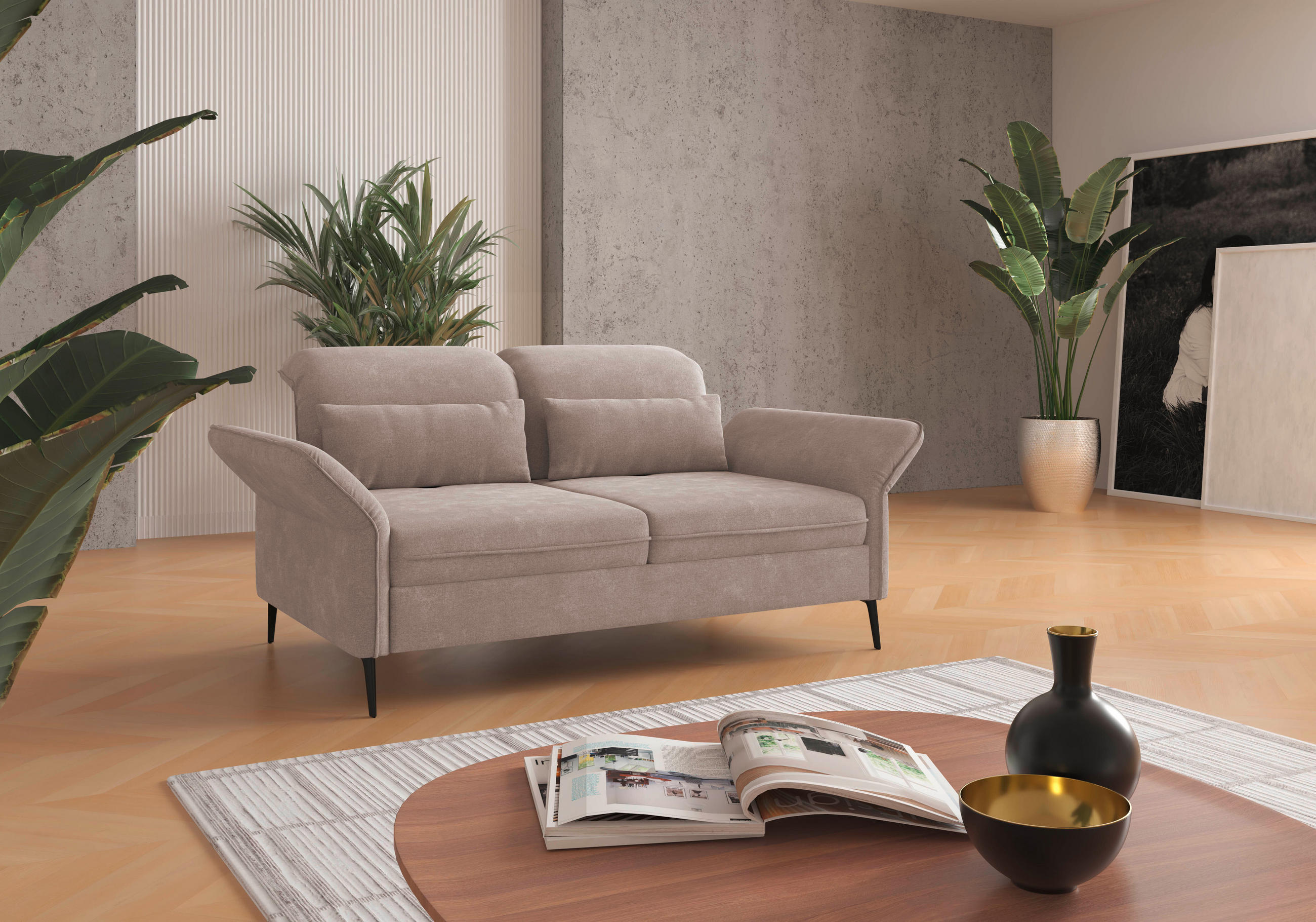 2,5-SITZER in Flachgewebe Greige  - Greige/Schwarz, Konventionell, Textil/Metall (189/92/123cm) - Sit & More