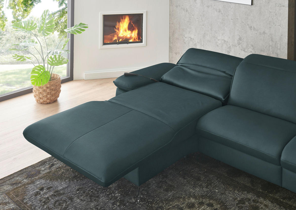 ECKSOFA  Echtleder Graublau  - Graublau/Schwarz, Design, Leder/Metall (169/307cm) - Beldomo Premium