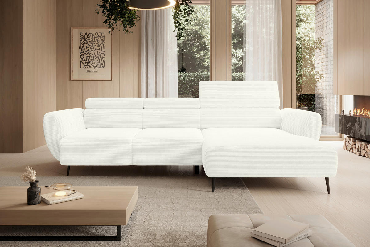 ECKSOFA in Cord Creme  - Creme/Schwarz, Konventionell, Textil/Metall (277/174cm) - Carryhome