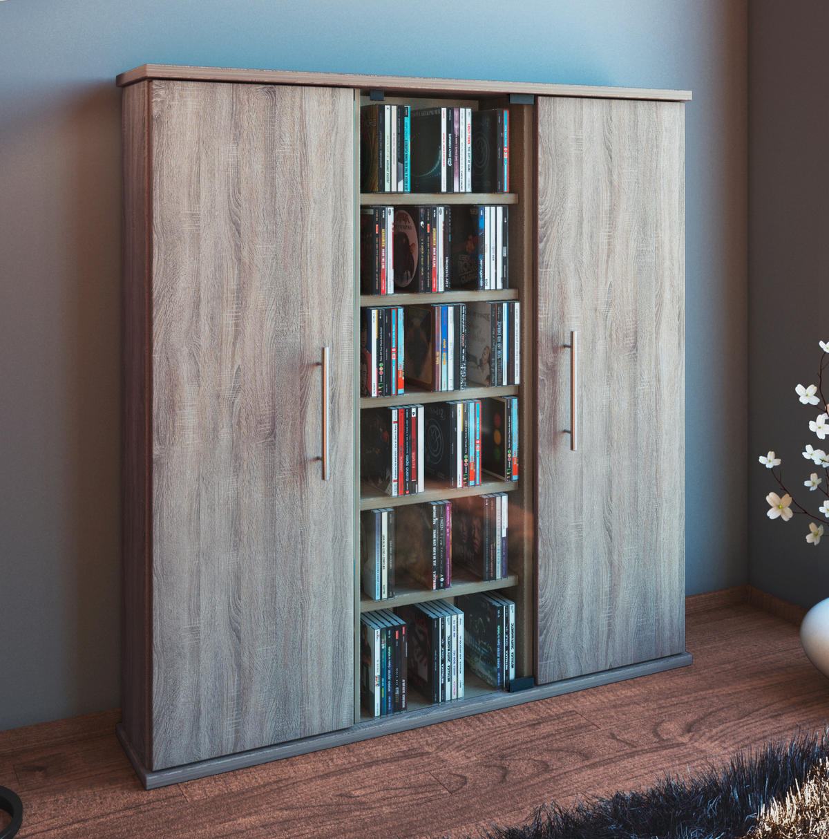 CD-REGAL - Eichefarben, KONVENTIONELL, Glas/Holzwerkstoff (86/91,5/18cm) - MID.YOU