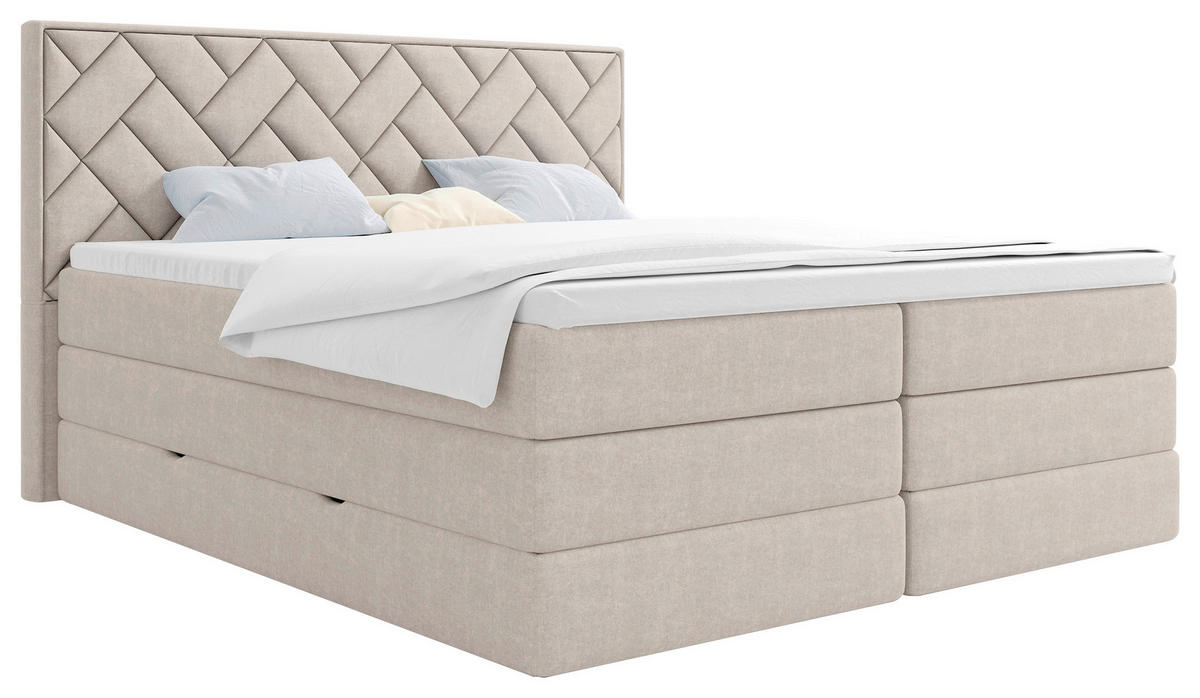 BOXSPRINGBETT 140/200 cm  in Beige  - Beige/Schwarz, Modern, Holzwerkstoff/Kunststoff (140/200cm) - MID.YOU
