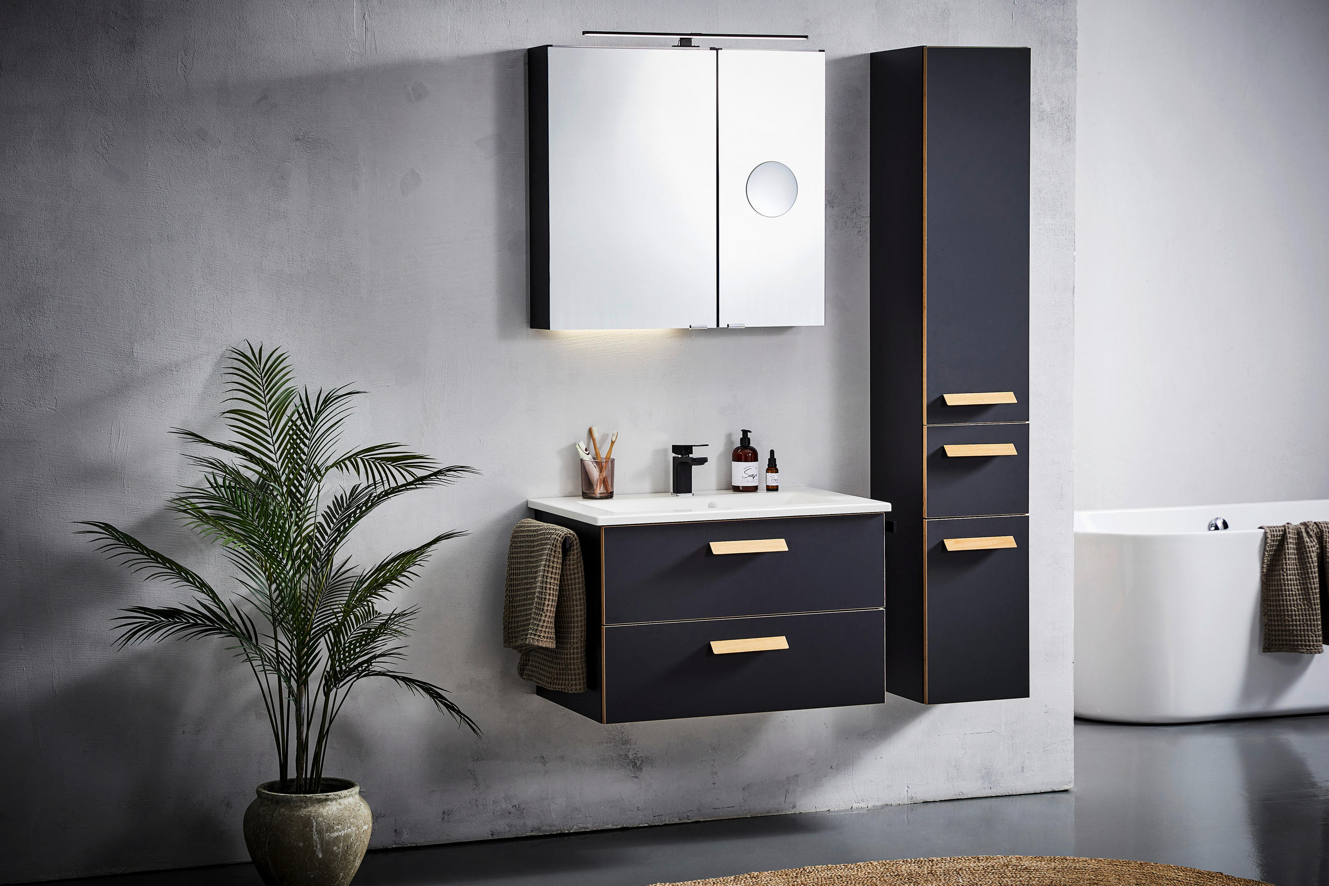 HOCHSCHRANK 30/168/33 cm - Eichefarben/Schwarz, KONVENTIONELL, Glas/Holz (30/168/33cm) - Dieter Knoll