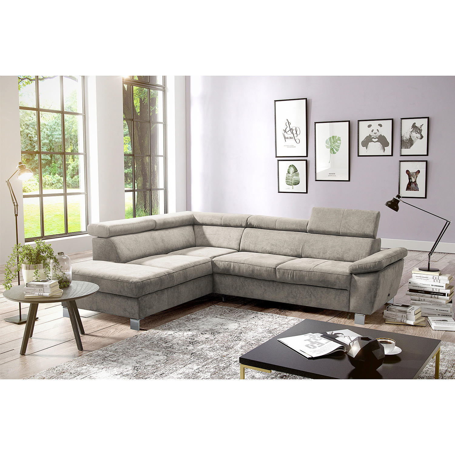 ECKSOFA Hellbraun Mikrofaser  - Chromfarben/Hellbraun, Design, Textil/Metall (208/248cm) - Livetastic