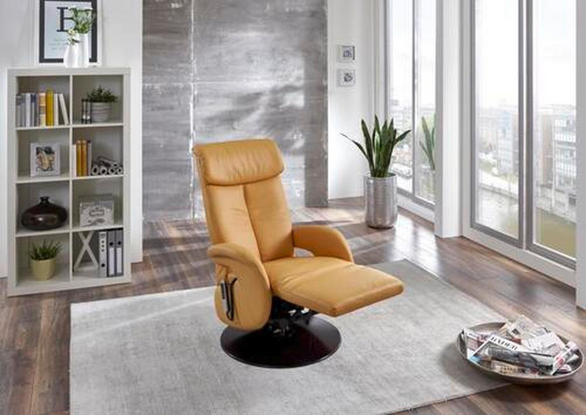 RELAXSESSEL Echtleder Relaxfunktion    - Chromfarben/Currygelb, Design, Leder/Metall (70/112/80cm) - Cantus