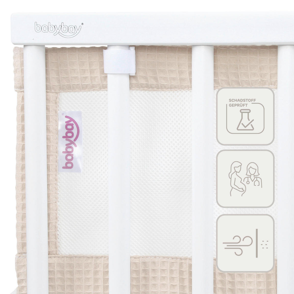NESTCHEN babybay Nestchen 3D Mesh  - Sandfarben, Basics, Naturmaterialien (200/24/2cm) - Tobi