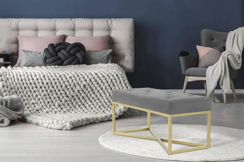 BÄNK i metall, plast, textil, trämaterial grå, guldfärgad  - grå/guldfärgad, Basics, metall/trämaterial (90/40/40cm) - Kayoom