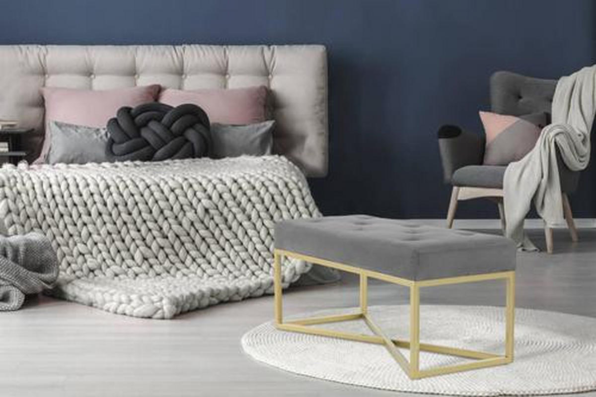 TABURETOVÁ LAVICE, kov, plast, textil, kompozitní dřevo, 90/40/40 cm - šedá/barvy zlata, Basics, kov/kompozitní dřevo (90/40/40cm)