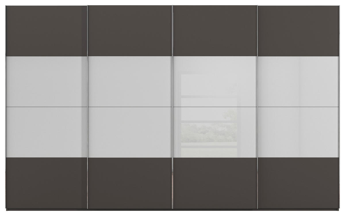 SCHWEBETÜRENSCHRANK 361/223/68 cm 4-türig Graphitfarben, Grau  - Chromfarben/Graphitfarben, KONVENTIONELL, Glas/Holzwerkstoff (361/223/68cm) - Novel