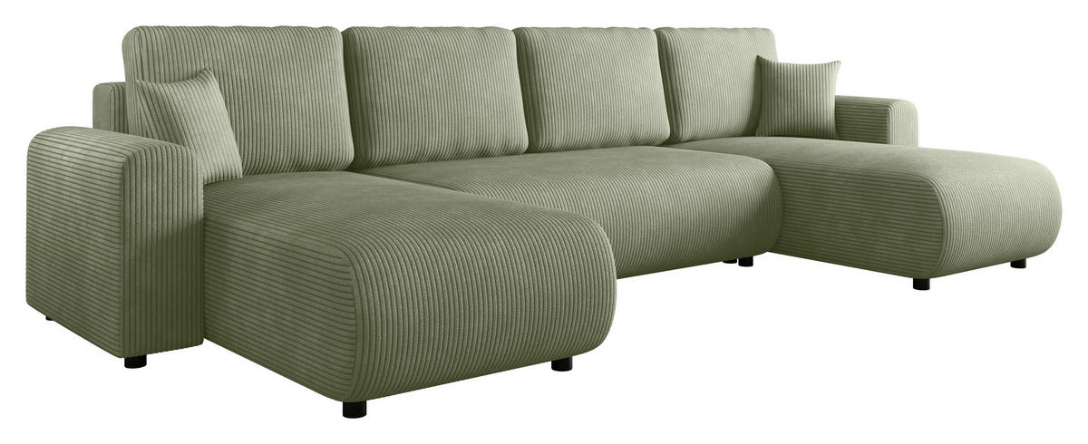 WOHNLANDSCHAFT  in Cord Grün  - Schwarz/Grün, KONVENTIONELL, Textil (152/318/152cm) - Xora