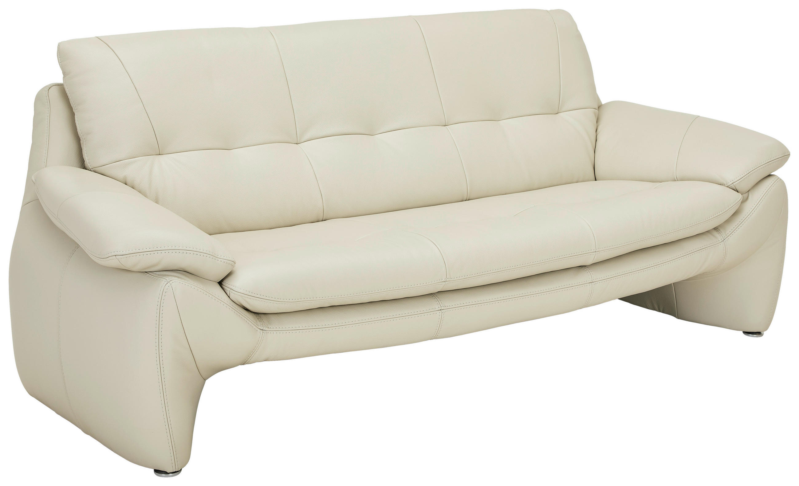 3-SITZER-SOFA in Echtleder Hellgrau  - Silberfarben/Hellgrau, Konventionell, Leder/Metall (198/91/86cm) - Livetastic