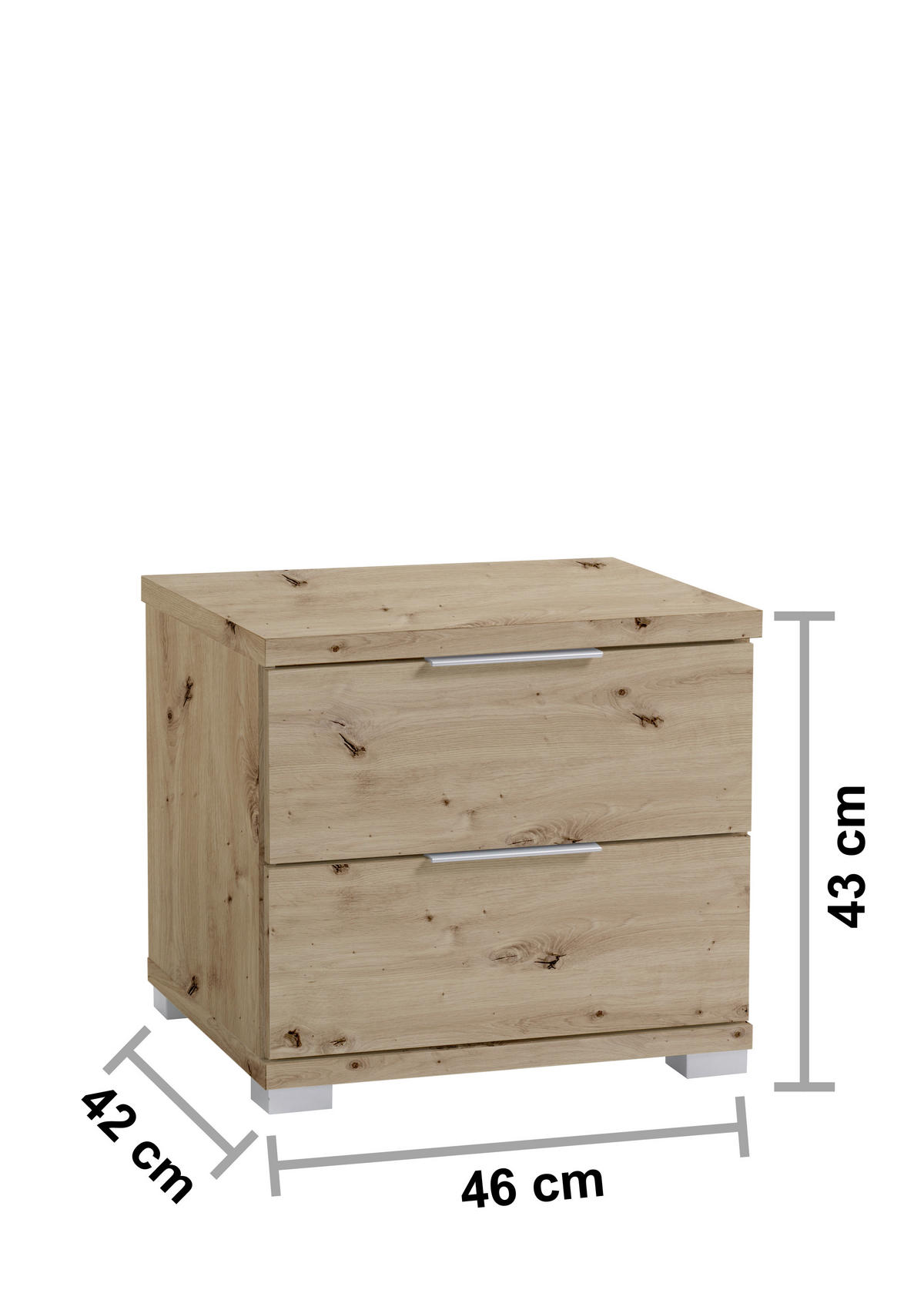 NOČNA OMARICA, barve hrasta  - srebrne barve/barve hrasta, Design, umetna masa/leseni material (46/43/42cm) - Boxxx