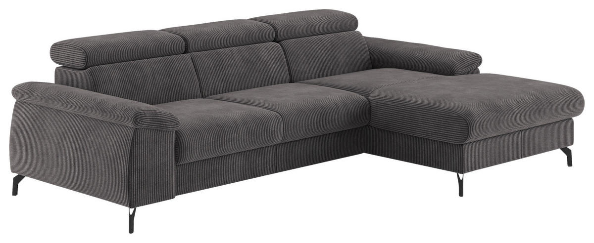 ECKSOFA in Cord Anthrazit  - Anthrazit/Schwarz, Design, Textil/Metall (244/166cm) - Livetastic