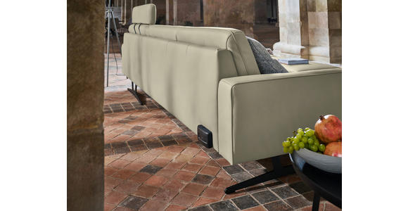 ECKSOFA in Echtleder Ecru  - Ecru/Anthrazit, KONVENTIONELL, Leder/Metall (324/182cm) - Ambiente