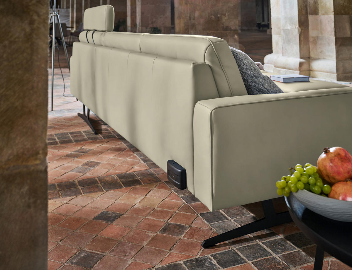 ECKSOFA in Echtleder Ecru  - Ecru/Anthrazit, Konventionell, Leder/Metall (324/179cm) - Johann Jakob