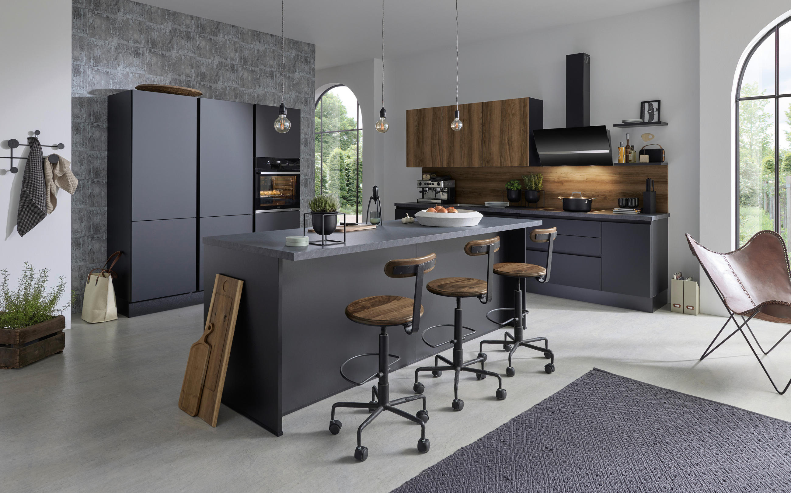 EINBAUKÜCHE   - Schwarz, Design, Holzwerkstoff - Novel