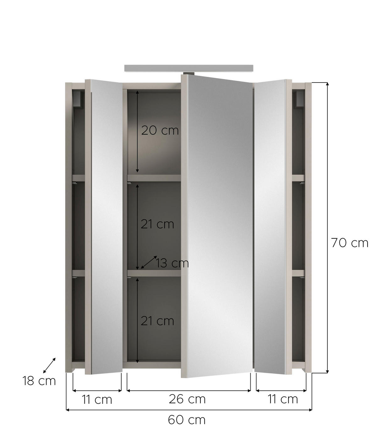 SPIEGELSCHRANK 60/70/18 cm  - Kaschmir, Trend, Glas/Holzwerkstoff (60/70/18cm) - MID.YOU