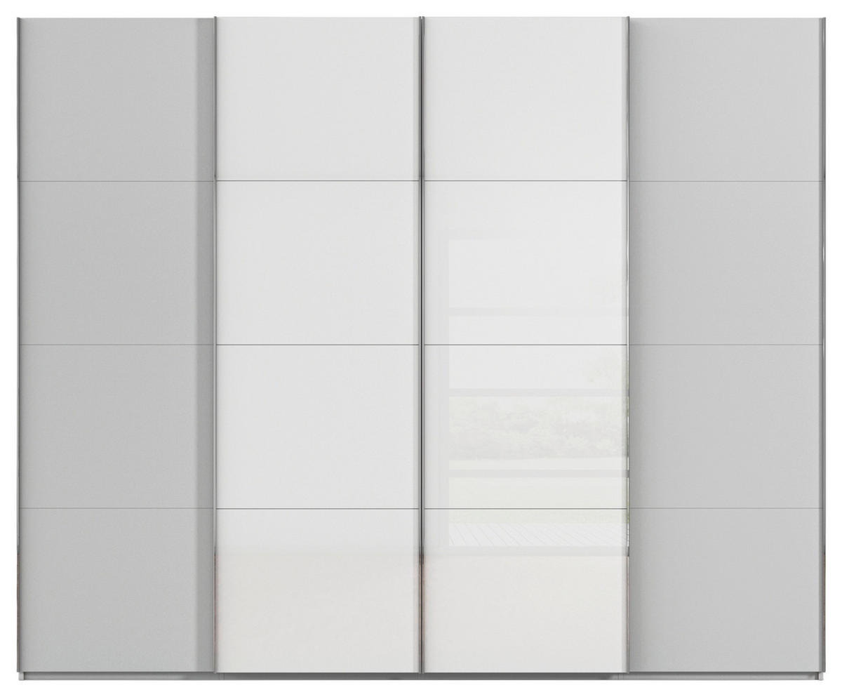 SCHWEBETÜRENSCHRANK 271/235/68 cm 4-türig Grau, Weiß  - Chromfarben/Weiß, KONVENTIONELL, Glas/Holzwerkstoff (271/235/68cm) - Novel