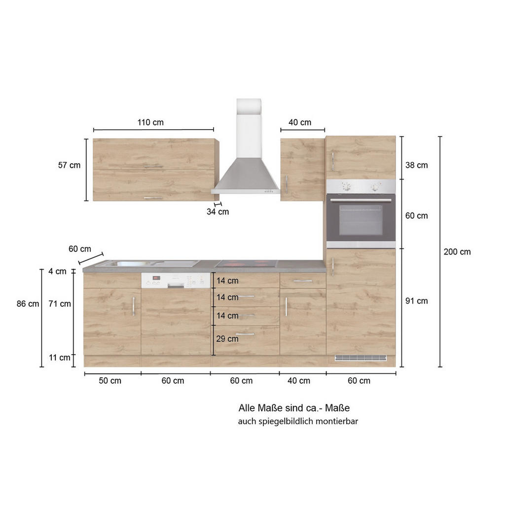 Thumbnail - Held Küchenleerblock, Eiche, Holzwerkstoff, 210x200x60 cm, in den Filialen individuell planbar, Küchen, Küchenzeilen & K...