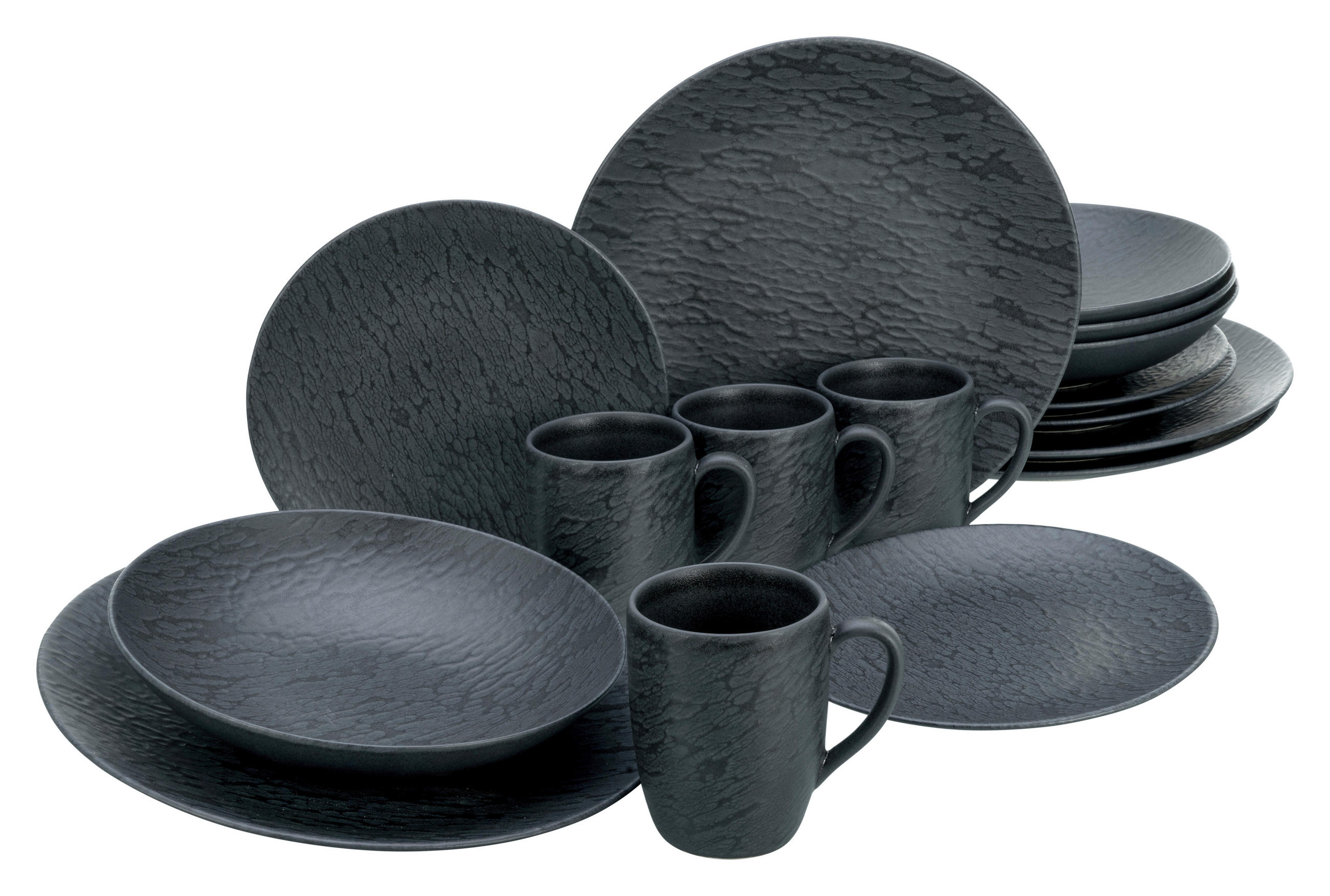 KOMBISERVICE Schwarz 16-teilig  - Schwarz, Trend, Keramik - Creatable